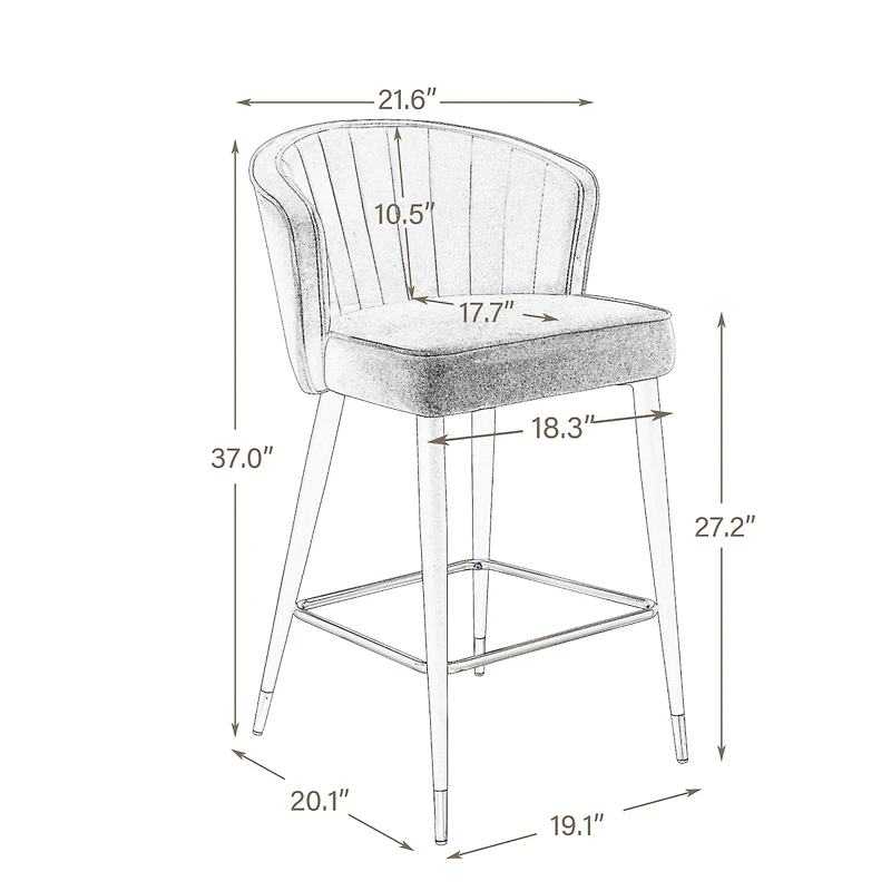 Streamdale Gray Velvet Counter Height Stool with Gold Tipped Legs