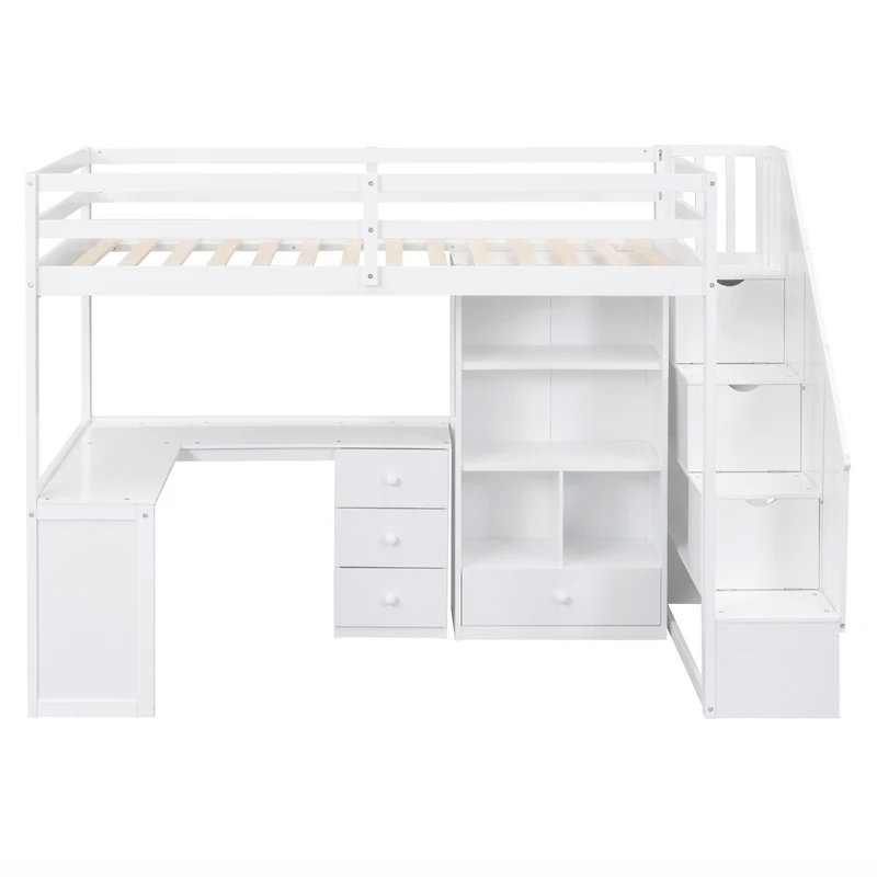 Streamdale Twin Loft Bed with Desk, Storage, and Staircase White