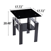 Simplie Fun 2-Piece Tempered Black Glass Sofa Table, Black Noghtstand With Metal Leg For Living Room