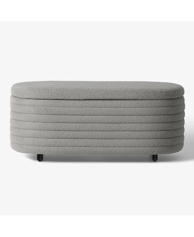 WestinTrends 42" Wide Mid-Century Modern Upholstered Teddy Sherpa Tufted Oval Storage Ottoman Bench