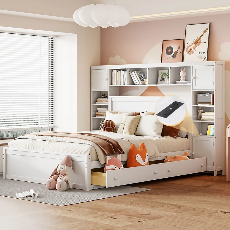 Streamdale Wooden Queen Bed with Cabinetry and Outlets