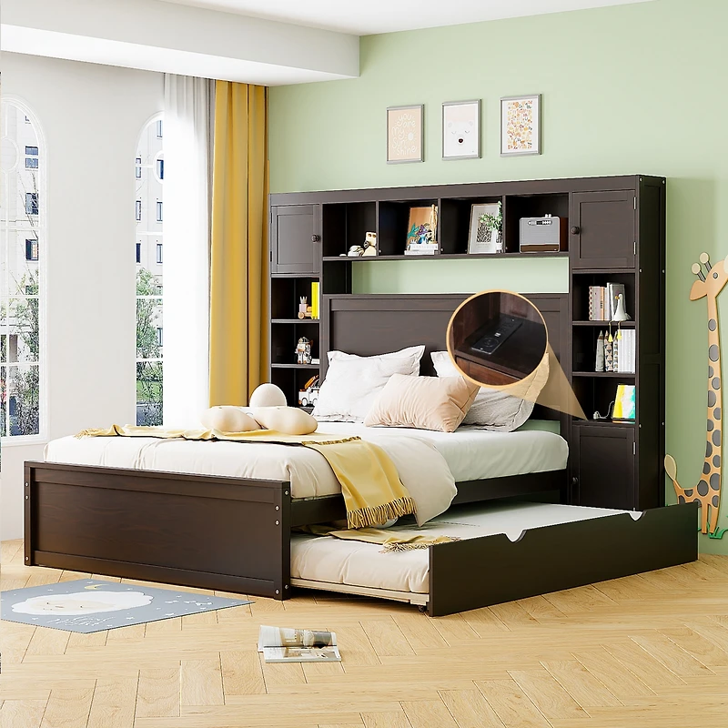 Streamdale Wooden Queen Bed with Cabinetry and Outlets