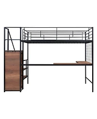 Simplie Fun Metal Loft Bed with Desk, Ladder and Wardrobe, White