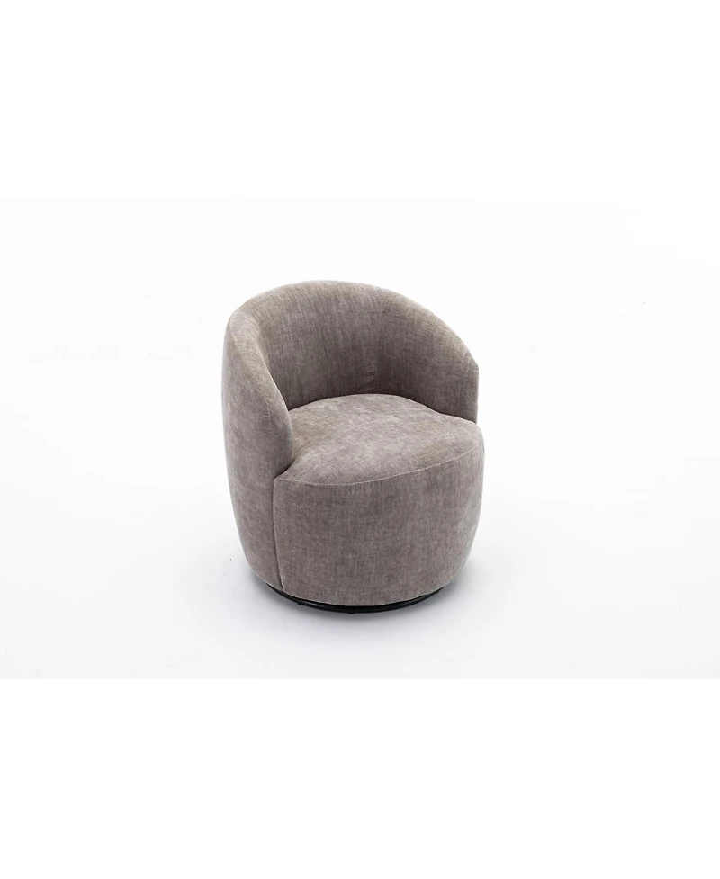 Streamdale Furniture Chenille Fabric Swivel Accent Armchair Barrel Chair With Black Powder Coating Metal Ring, Gray