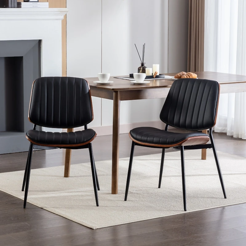 Streamdale Mid Century Modern Dining Chairs Set of 2 - Black Pu