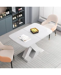 Streamdale Furniture Modern Square Dining Table, Stretchable, White Table Top+Mdf X-Shape Table Leg With Metal Base