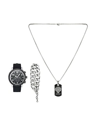 Ed Hardy Men's Matte Black Silicone Strap Watch 46mm Gift Set
