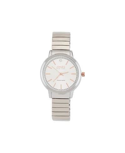 Jones New York Women's Genuine Diamond White Dial Silver-Tone Metal Narrow Bracelet Analog Watch 28mm