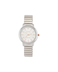 Jones New York Women's Genuine Diamond White Dial Silver-Tone Metal Narrow Bracelet Analog Watch 28mm