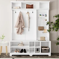 Streamdale White Hall Tree with Shoe Bench and Coat Rack