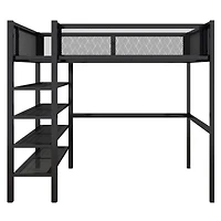 Simplie Fun Full Size Metal Loft Bed With 4-Tier Shelves And Storage, White