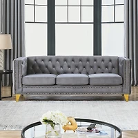 Streamdale Furniture Modern Grey Velvet Sofa with Metal Legs
