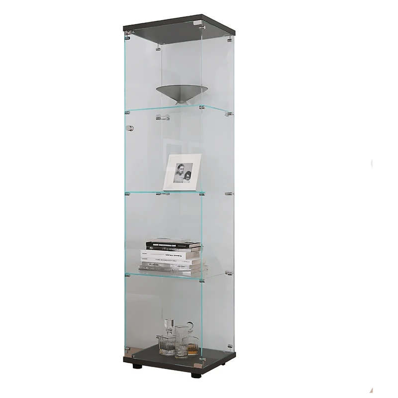 Streamdale 4 Shelves Glass Cabinet Glass Display Cabinet With One Door, Black