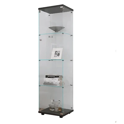 Streamdale 4 Shelves Glass Cabinet Glass Display Cabinet With One Door, Black