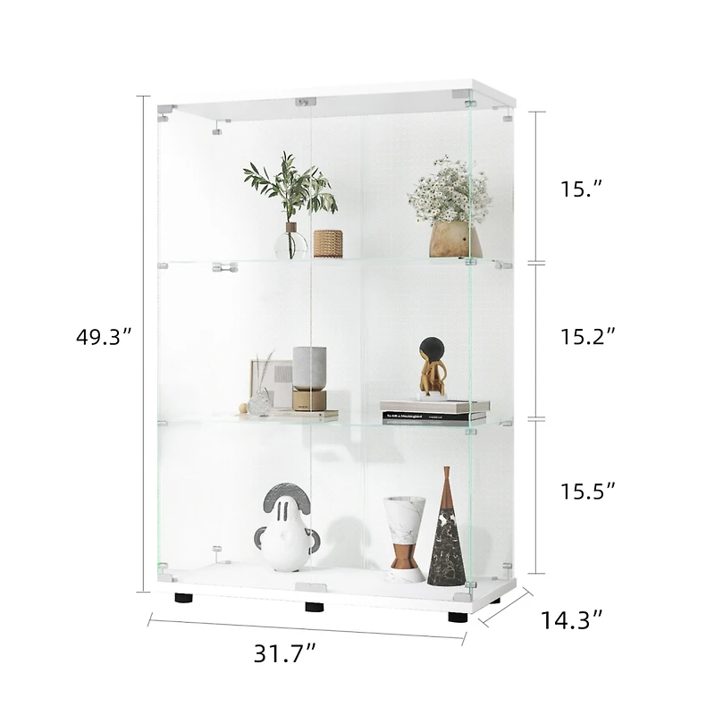 Simplie Fun Glass Display Cabinet with 3 Shelves, 49.3" x 31.7" x 14.3"