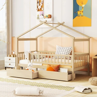 Streamdale Twin Wooden House Bed With Two Drawers