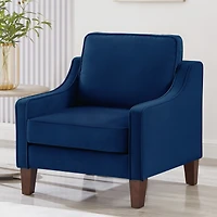 Navy Velvet Accent Armchair with Wooden Legs