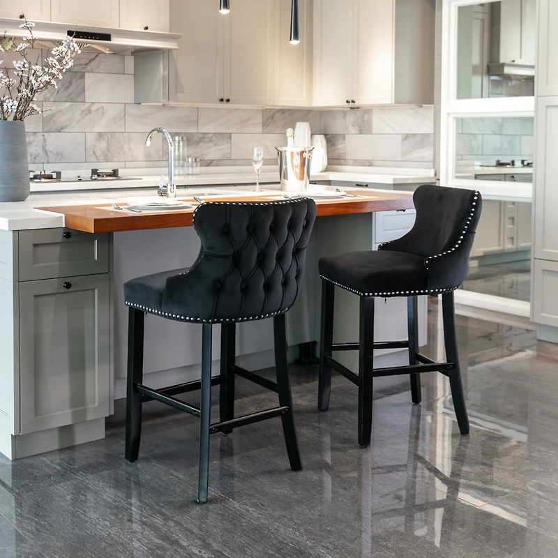 Streamdale Modern Velvet Wingback Bar Stools, Set of 2