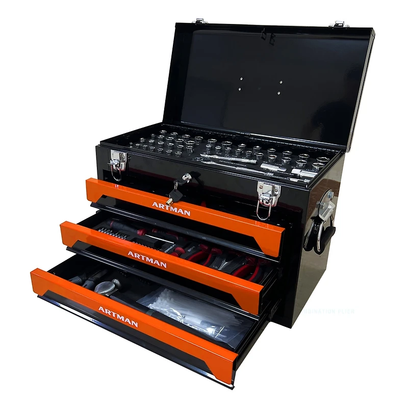 Streamdale 3 Drawers Tool Box With Tool Set-Orange
