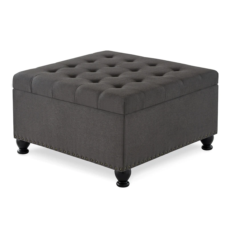 Streamdale Dark Grey Button Tufted Ottoman with Storage