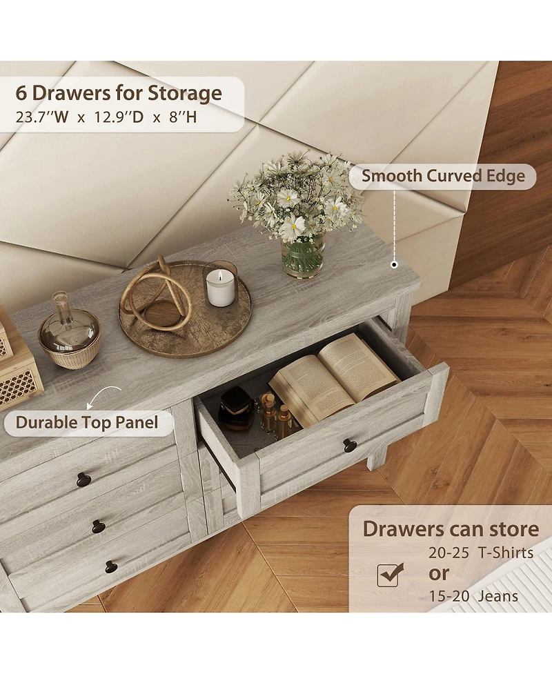 Streamdale Antique Gray Farmhouse Dresser, 6 Drawers