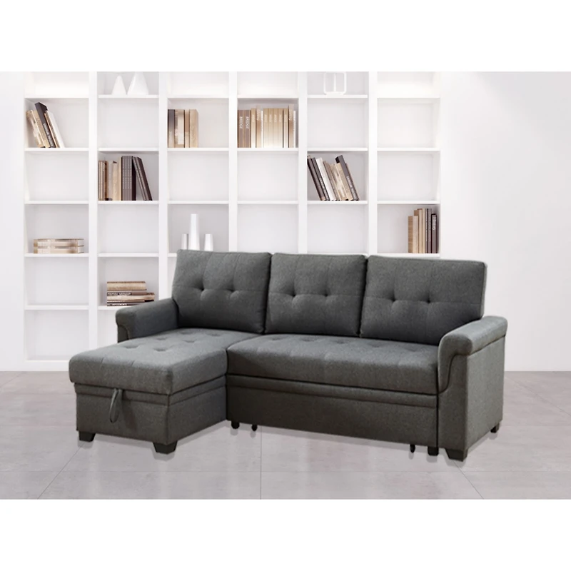 Streamdale Furniture Destiny Dark Gray Linen Reversible Sleeper Sectional Sofa With Storage Chaise