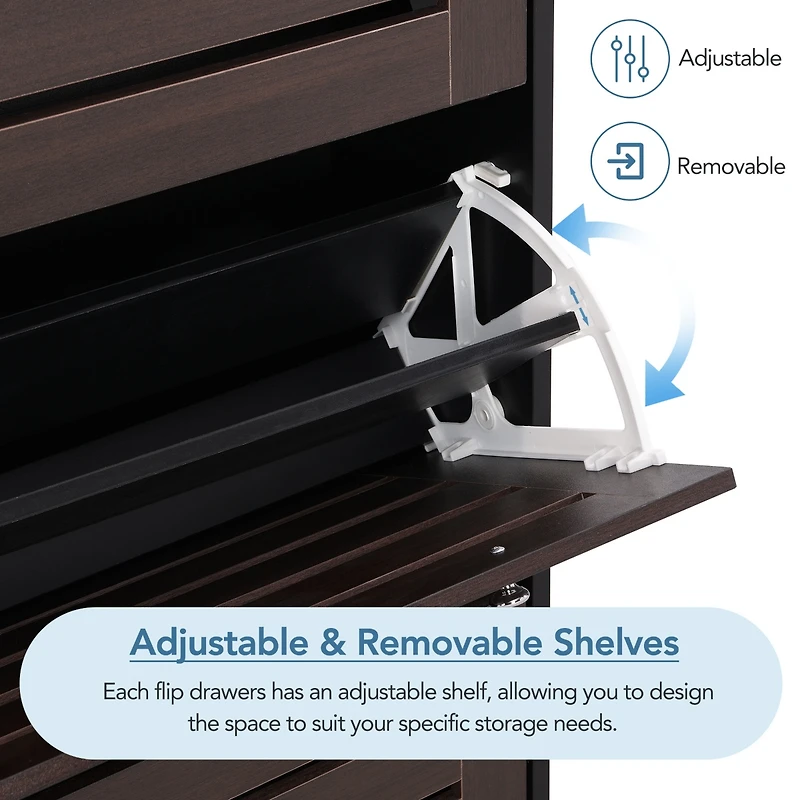 Streamdale Slim shoe cabinet with hanging hooks, drawers, and adjustable panels