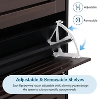 Streamdale Slim shoe cabinet with hanging hooks, drawers, and adjustable panels