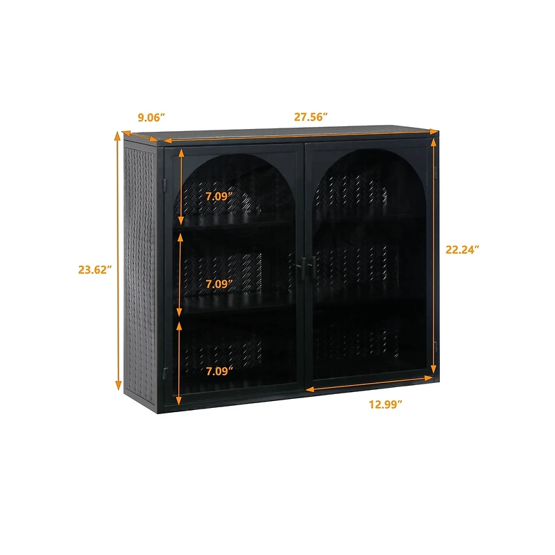27.56" Glass Doors Modern Two-Door Wall Cabinet