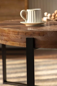 33.86"Modern Retro Splicing Round Coffee Table, Fir Wood Table Top With Black Cross Legs Base