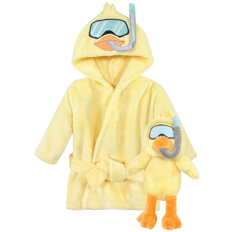 Hudson Baby Boys Unisex Cozy Robe & Playtime Buddy Set