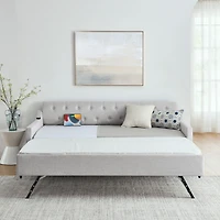 Streamdale Furniture Twin Size Upholstery Day Bed With Twin Size Erectable Trundle And Usb Charging Design