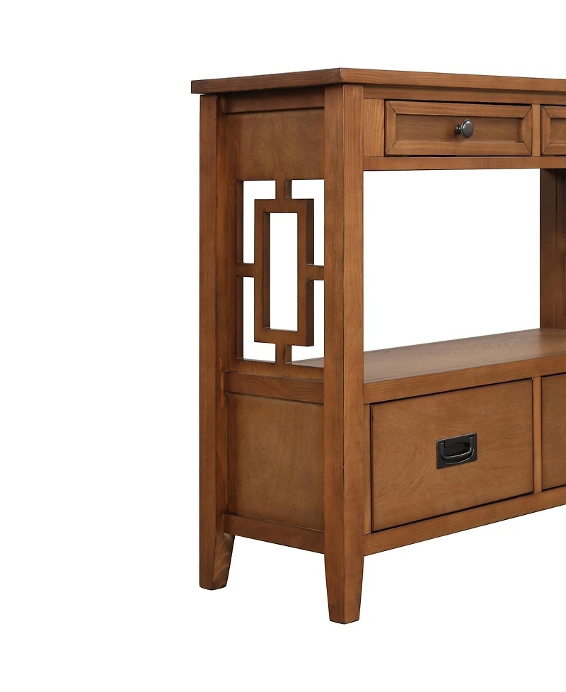 Simplie Fun 36" Farmhouse Pine Wood Console Table Entry Sofa Table With 4 Drawers & 1 Storage Shelf