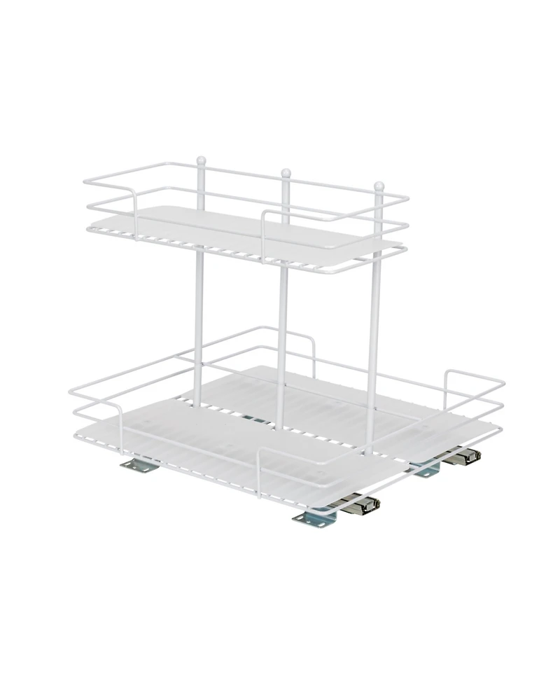 Household Essentials Glidez Paint-Finished Steel Pull-Out/Slide-Out Storage Organizer with Plastic Liners for Under Sink or Cabinet 2 -Tier Design