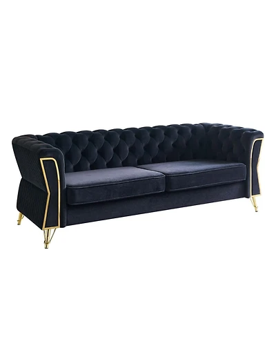 Streamdale Furniture Modern Tufted Velvet Sofa 87.4 Inch For Living Room Black Color