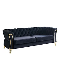 Streamdale Furniture Modern Tufted Velvet Sofa 87.4 Inch For Living Room Black Color