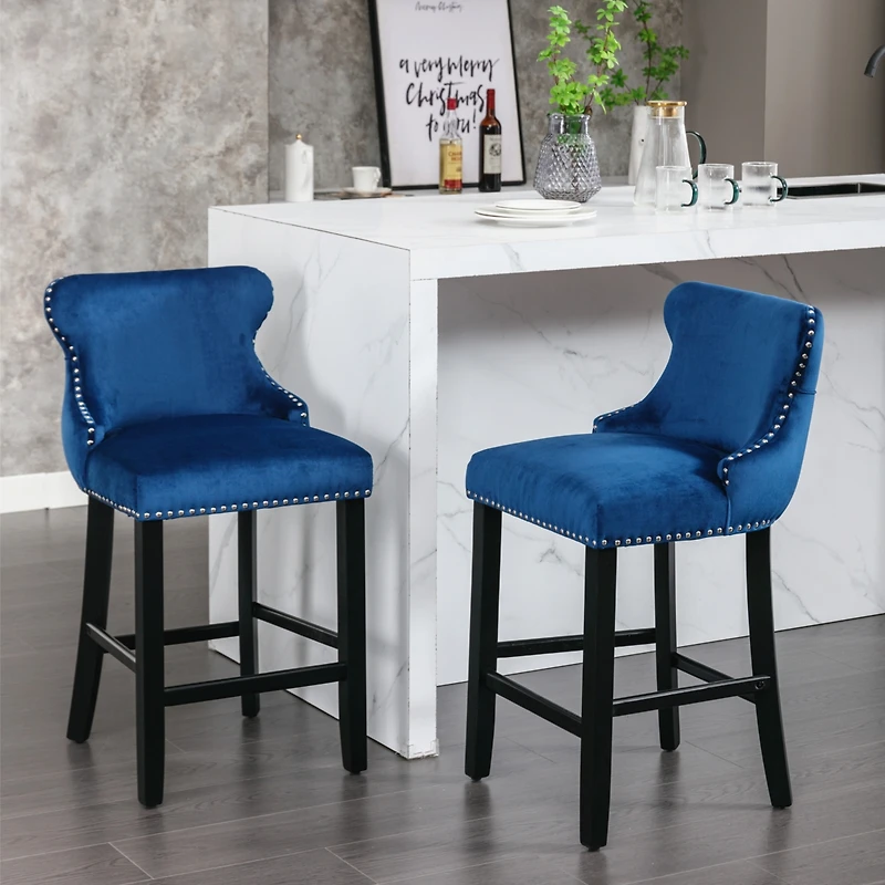 Streamdale Contemporary Velvet Upholstered Wing-Back Barstools With Button Tufted