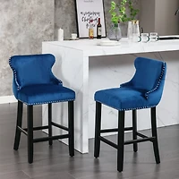 Streamdale Contemporary Velvet Upholstered Wing-Back Barstools With Button Tufted