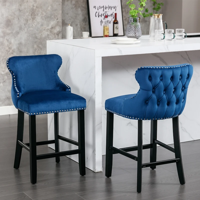 Streamdale Contemporary Velvet Upholstered Wing-Back Barstools With Button Tufted