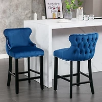 Streamdale Contemporary Velvet Upholstered Wing-Back Barstools With Button Tufted
