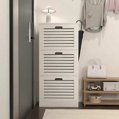Streamdale White Wooden Shoe Cabinet with 3 Flip Doors