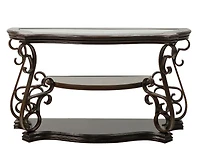 Streamdale Glass Sofa Table with Marble-Inspired Shelf