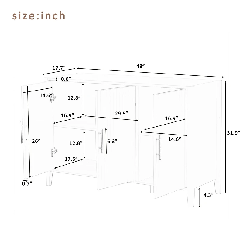 Streamdale Furniture Three-door Storage Cabinet with Metal Handles for Any Room