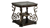 Streamdale Glass Top End Table with Marble Shelf and Metal Legs