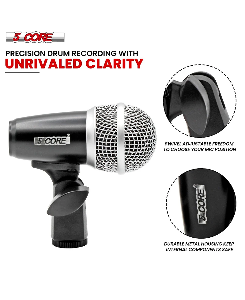 5 Core Snare Drum Microphone Uni Directional Pickup Pattern Wired Instrumental Dynamic Microfono - Snare Mic Blk