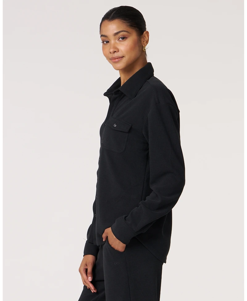 Rebody Active Women's Retreat Waffle Button Down Shirt For Women