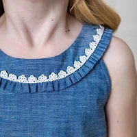 Hope & Henry Toddler Girls Sleeveless Ruffle Collar Chambray Button Back Top