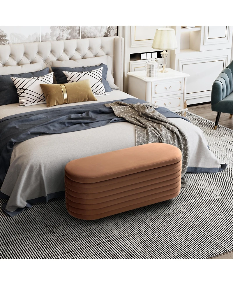 WestinTrends 42" Wide Mid-Century Modern Upholstered Velvet Tufted Oval Storage Ottoman Bench