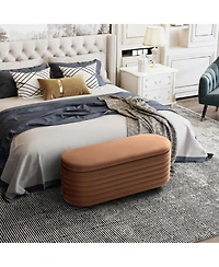 WestinTrends 42" Wide Mid-Century Modern Upholstered Velvet Tufted Oval Storage Ottoman Bench