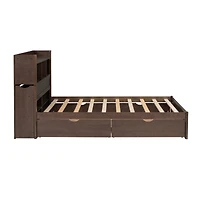 Full Storage Platform Bed With Pull Out Shelves, Twin Trundle And 2 Drawers